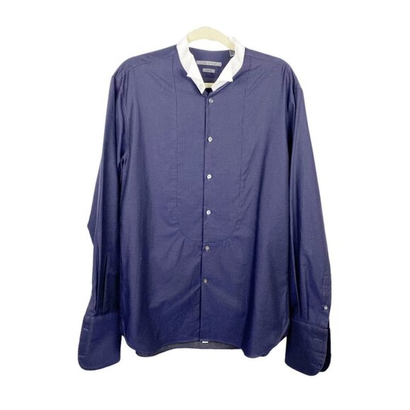 John Varvatos Other - John Varvatos Slim Fit Dot Blue Dress Shirt Wing Collar French Cuff 16 34/36